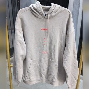 Men's Converse Logo Pullover Hoodie in Light Taupe Size Medium NWOT